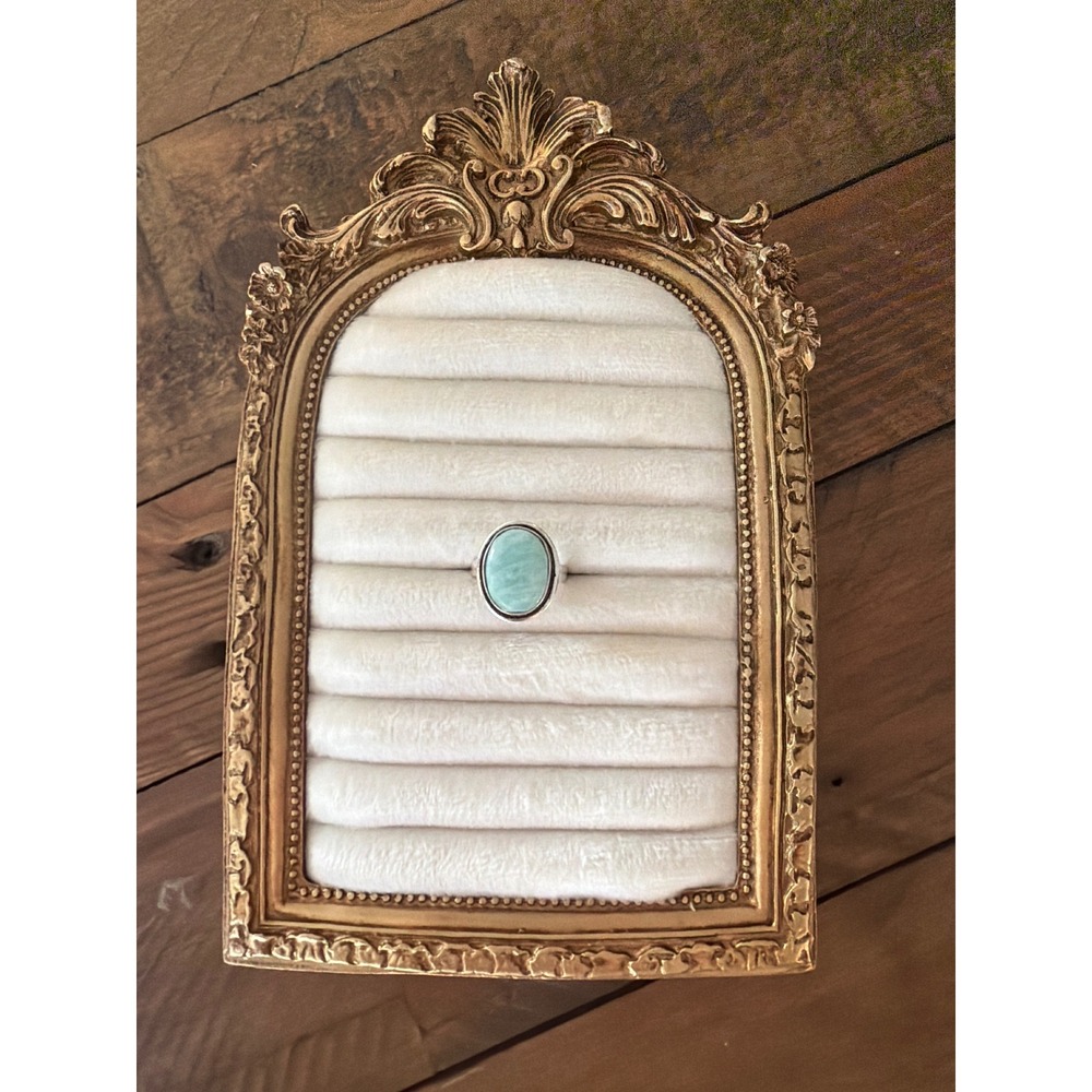 Sterling Silver Genuine Amazonite Oval Cabochon Ring Size 7.25 925 Aqua Boho